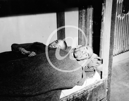 MULHAUSEN(67350) Seconde guerre mondiale Dportation et Shoah - Camp de concentration de Mulhausen - 17022005  Deux survivants alits dans un lit superpos en bois, enrouls dans d
